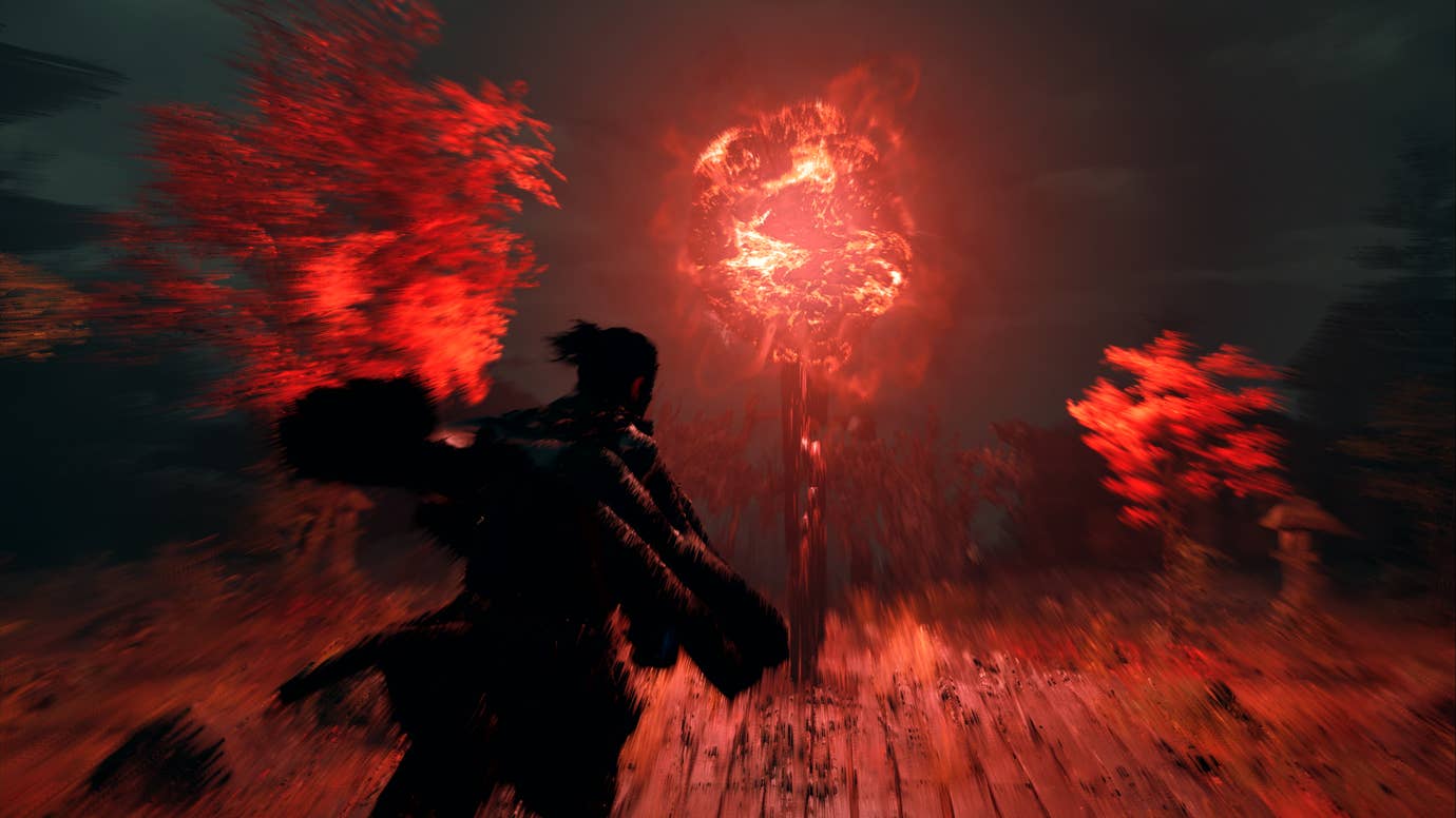 An eerie ball of red flame in midair, from Onimusha: Way Of The Sword.